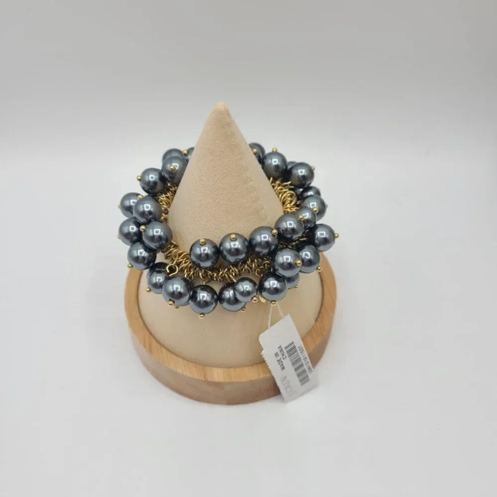 J Crew Black Pearl Gold Tone Stretch Bracelet NWT!  NEW! IN BOX!
